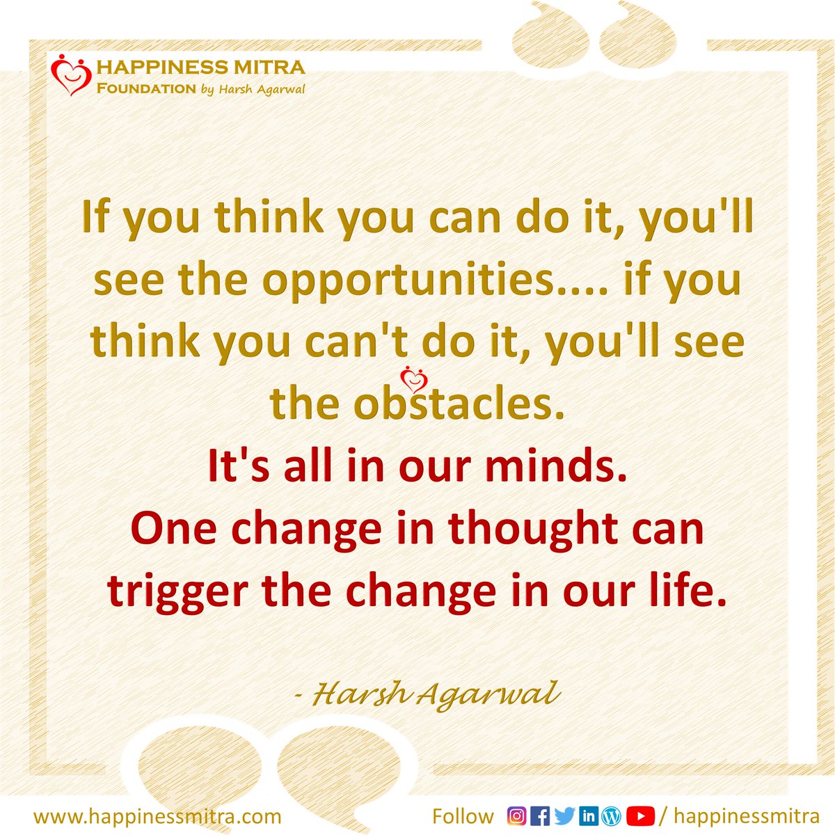 HappinessMitra's tweet photo. Watch your thoughts... they impact our lives the most.

#Thoughts #PositiveMindset #Mindset #Atrtitude #Success #Happiness #LifeSkills #EmotionalIntelligence #Coach #HarshAgarwal #Weekend https://t.co/OjPTsdRJge