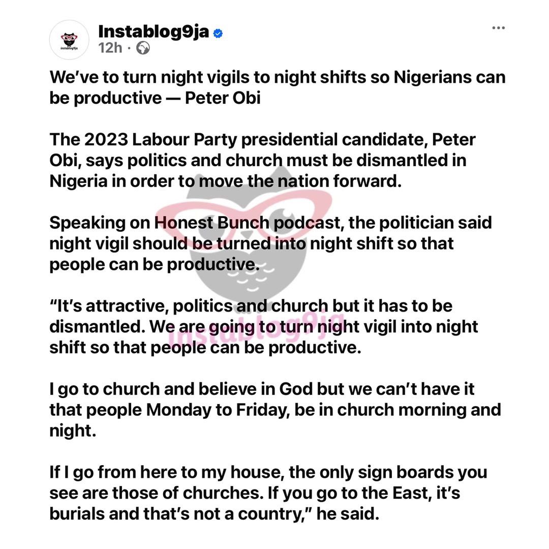 Evangelist Mike Bamiloye’s son, Joshua, slams Peter Obi over his comments about vigils