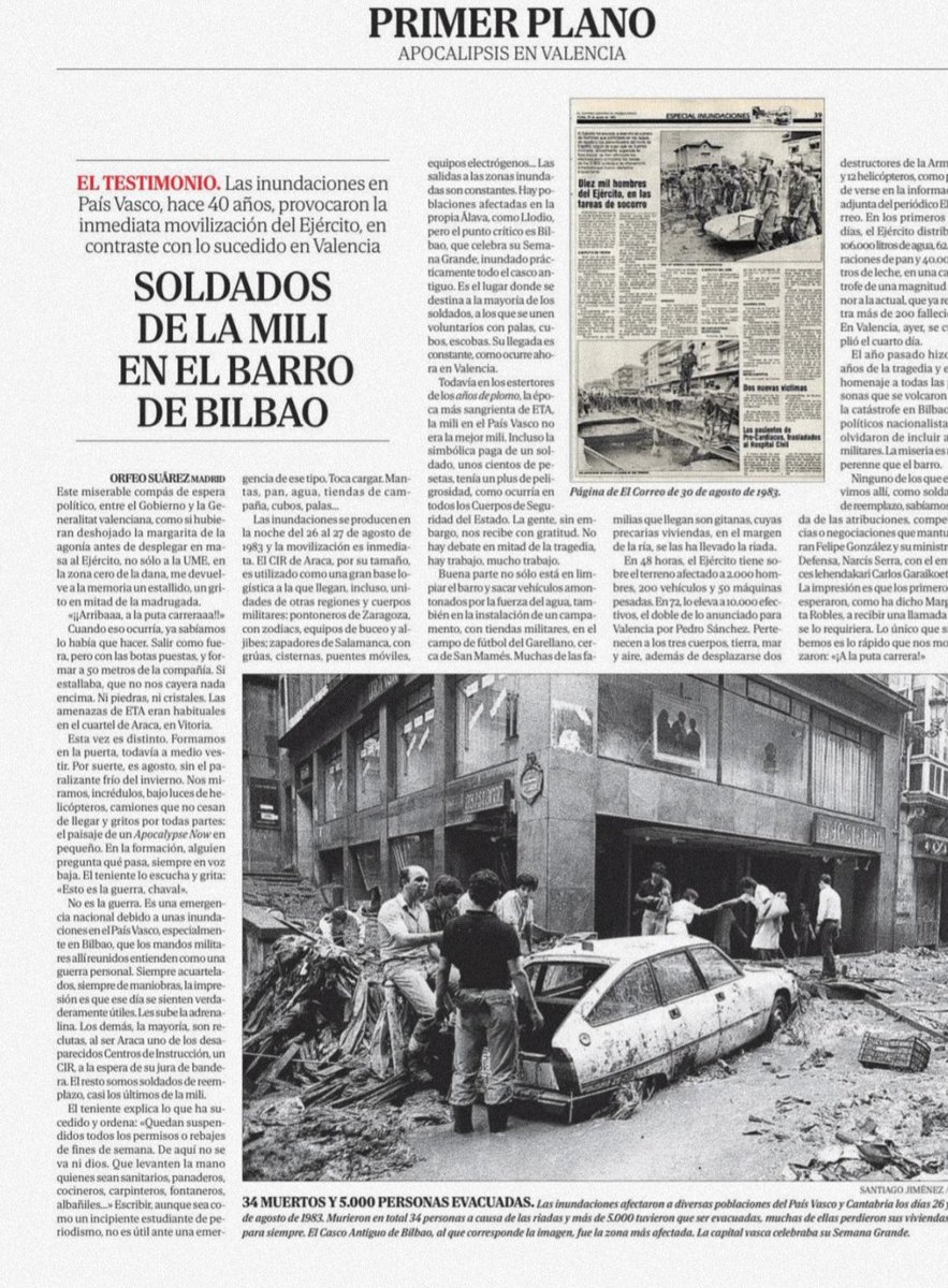 diaz_writer's tweet photo. Buen artículo hoy en El Mundo sobre como el Ejército fue activado sin demora en las inundaciones de Bilbao, en contraste con la situación actual.
!!A la puta carrera!! https://t.co/heABeOYtly