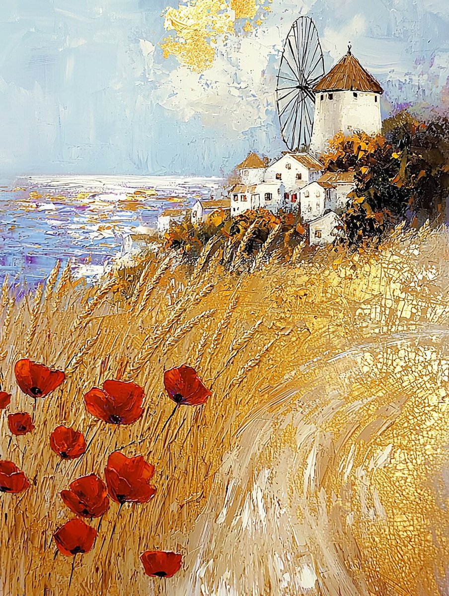 SoloviKatarina's tweet photo. Happy Sunday๐
#AIGeneratedArt #AICreativity #DigitalArt #SeasideLandscape #SunnyDayVibes #GoldenFields #PoppiesInBloom #WindmillArt #DreamyScenery #NatureInspiredArt #SummerMood #CoastalVibes #DigitalMasterpiece #VirtualLandscape #Impressionism #SundayFeeling #weekend https://t.co/PCF6XB9QEO