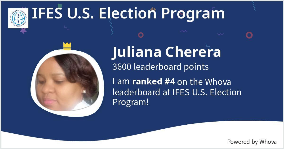 I ranked #4 on the Whova leadershipboard at IFES U.S election program- via #Whova event app. I thank God