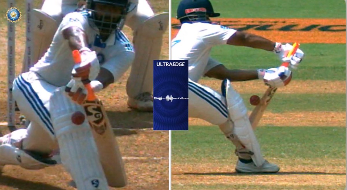 JohnyBravo183's tweet photo. I think it was the bat hitting the pad that made the disturbance on ultra-edge. 

Rishabh Pant was also trying to explain the same thing to the umpires.

That's why we need HotSpot + UltraEdge in DRS. https://t.co/77Tw7LcrAp