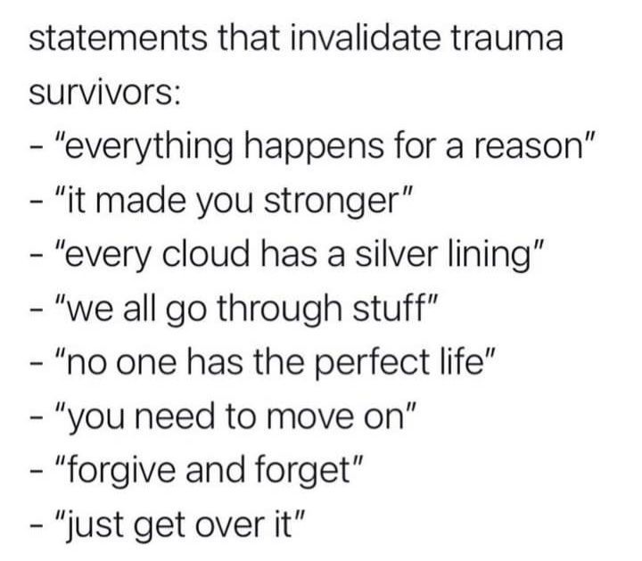 AmberRefuge's tweet image. What would survivors of abuse like to hear instead of these statements?

#nothelpful #trauma #intimatepartnerabuse