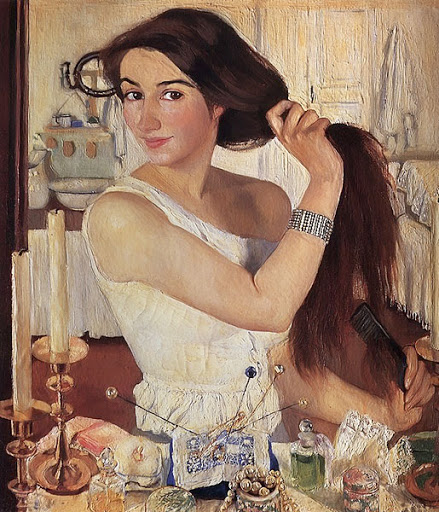 Self portrait at the dressing table, 1909 by painter Zinaida Serebriakova, born in Neskuchne, Ukraine #WomensArt