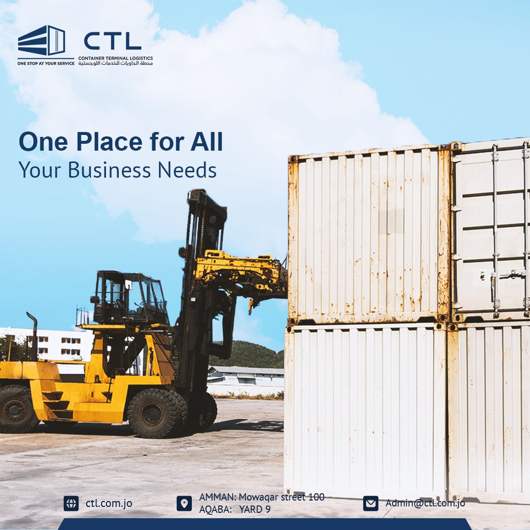 CTL_Logistics's tweet photo. One Place for All Your Business Needs
๐ข Let us handle the logistics while you take care of what matters most.
For more information:
๐+962 7 9785 2140
๐ง Admin@ctl.com.jo
๐ https://t.co/iuyfwA6ZdS
#CTLLogistics #IntegratedServices #SupplyChainManagement #Amman #Aqaba https://t.co/JXadNQbvgl