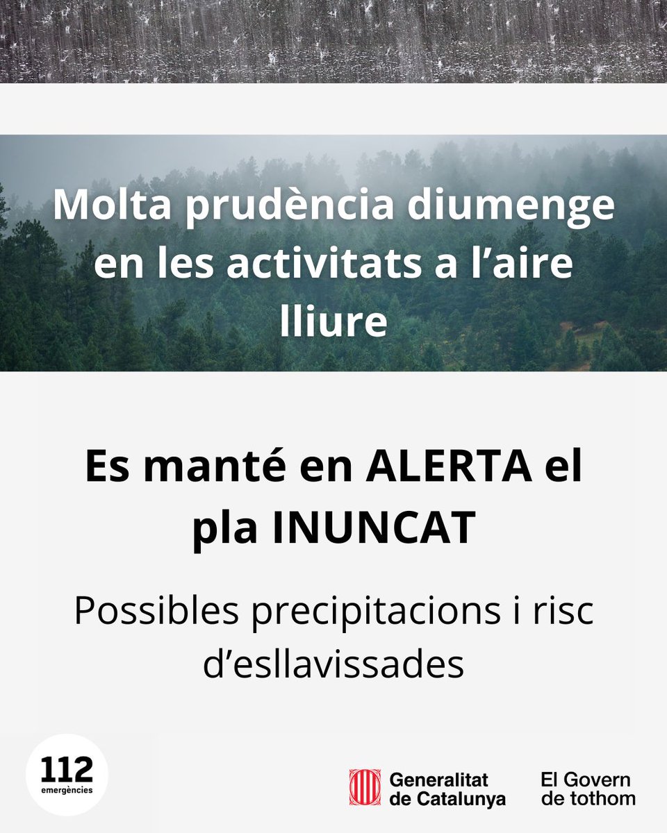 ⛈️ Atès que es manté la previsió de pluja per a aquest diumenge, s'anul·la la Jugatecambiental al Parc del Pi Gros.

❗ #Protecciocivil recorda extremar les precaucions en les activitats a l'aire lliure davant la possibilitat de precipitacions que poden ser encara intenses.