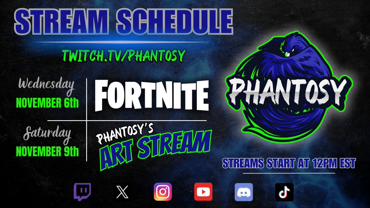 PHANT0SY's tweet image. 🌟 STREAM SCHEDULE 🌟
📆 November 3rd - November 9th
twitch.tv/phantosy
#twitch  #twitchstreamer  #smallstreamerscommunity #Fortnite  #art