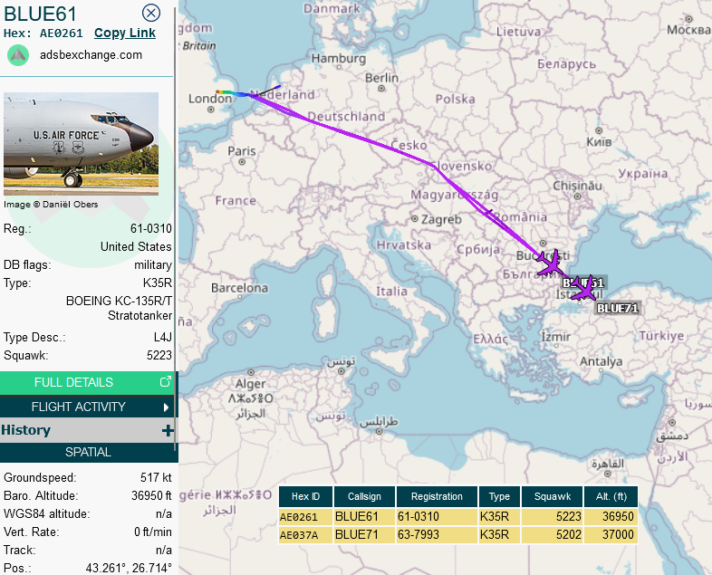 SirListenalot's tweet photo. #KC135's #BLUE62 & #BLUE72 relocating to Rota, Spain. Second pic shows Nov02 1810z #BLUE61 & #BLUE71 relocating to Al Udeid. The BLUEs will do a westbound drag. Third pic shows misinformation ๐
https://t.co/scVvGP6tNB