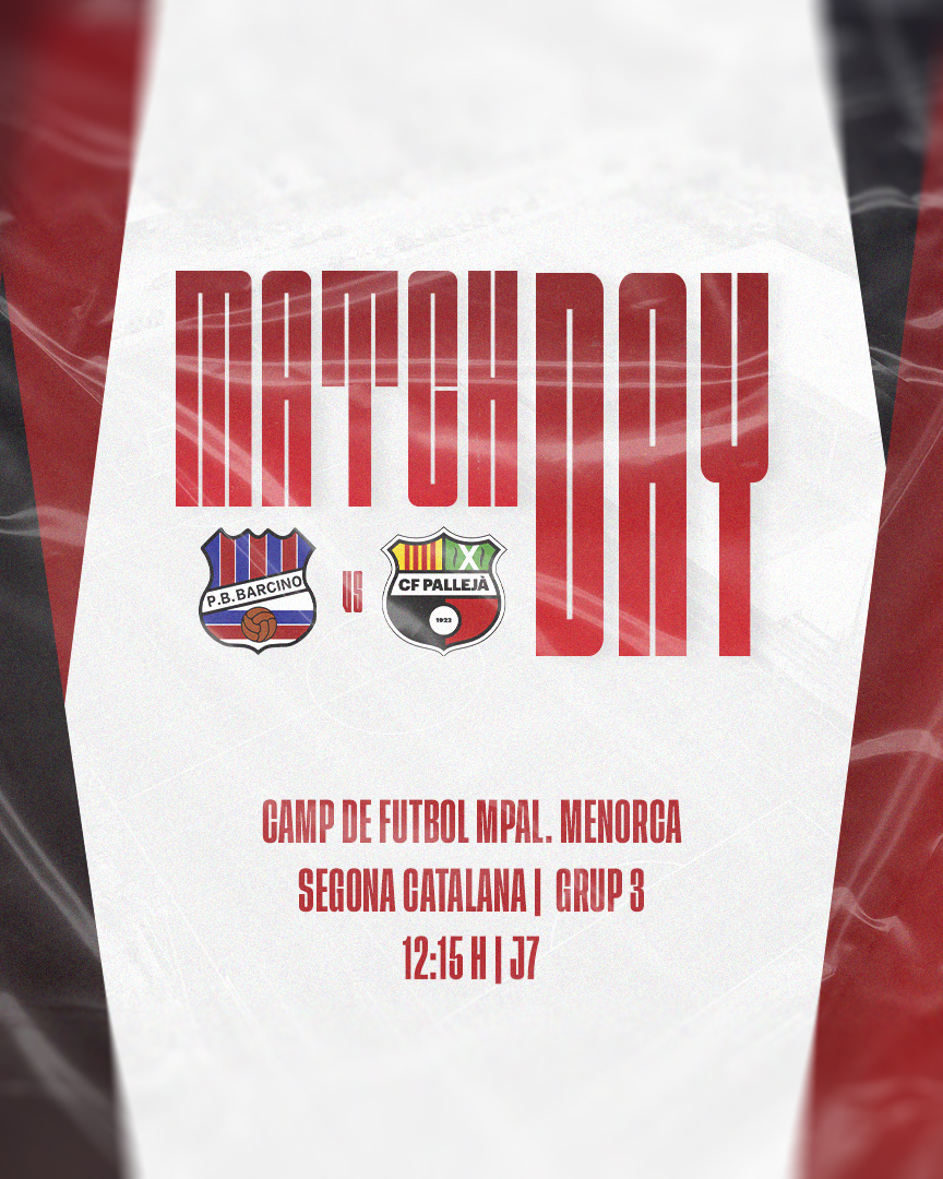 DIA DE PARTIT | PRIMER EQUIP MASCULÍ 🆚 @pbbarcino_ ⚽️

🏆 SEGONA CATALANA | JORNADA 7
🏟 CAMP DE FUTBOL MPAL. MENORCA
⏰ 12:15 H