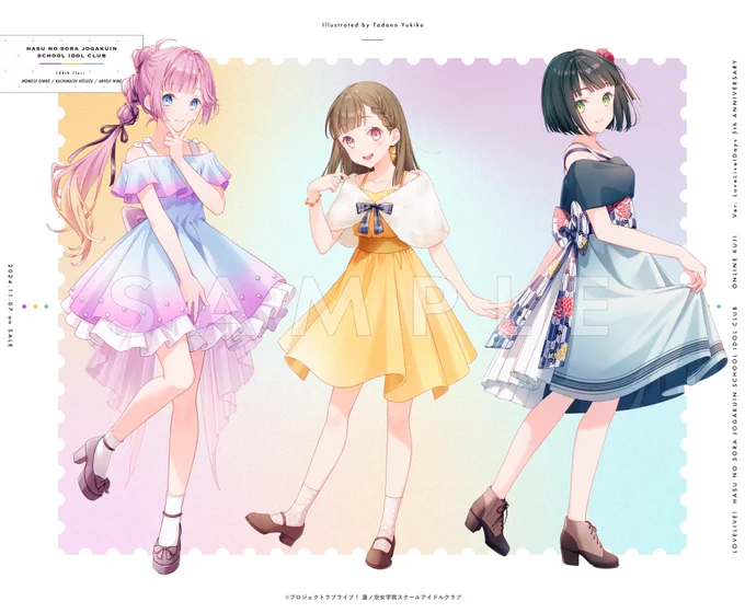 『ラブライブ!蓮ノ空女学院スクールアイドルクラブ オンラインくじ Ver.LoveLive!Days5周年～蓮ノ空～』1年生の3人です。肩紐+オフショルのお揃いコーデです。(3/3) 