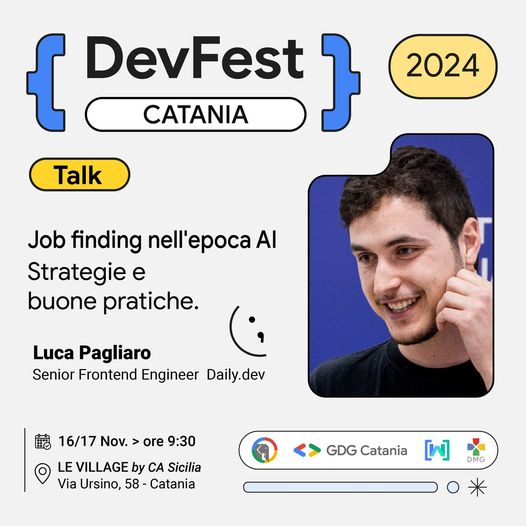 gdgcatania's tweet photo. 👨‍💻 Sviluppatore web appassionato, con oltre 10 anni di esperienza e sostenitore Agile dal 2015. Ha formato 100+ dev in TypeScript, React e Angular, con focus su accessibilità e performance. Un 𝐭𝐚𝐥𝐤 imperdibile per migliorare e trovare lavoro! 🎟️ Info: https://t.co/BIsNTPiowT https://t.co/DnQFtegucL