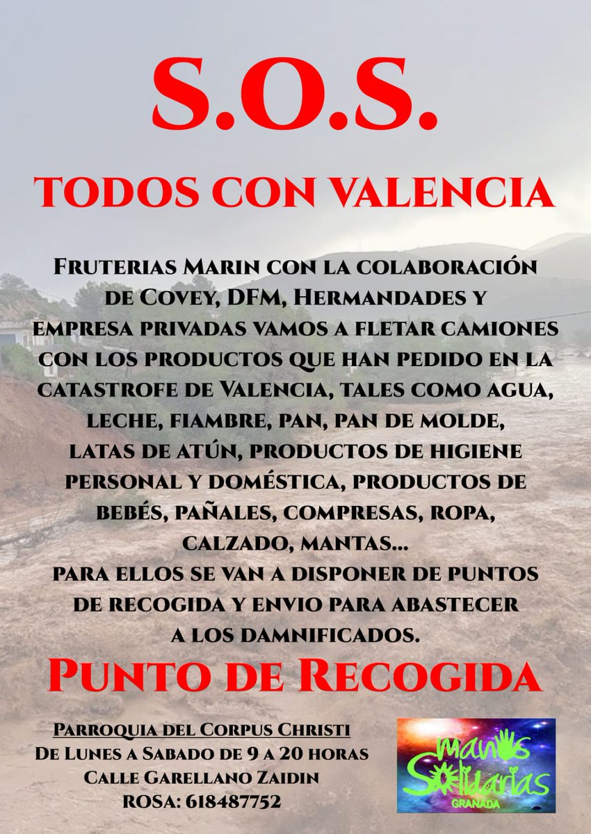 La Parroquia se convierte en punto de recogida de ayuda para los damnificados por la Dana. de 9 a 20:00 de lunes a viernes. Toda ayuda es poca.