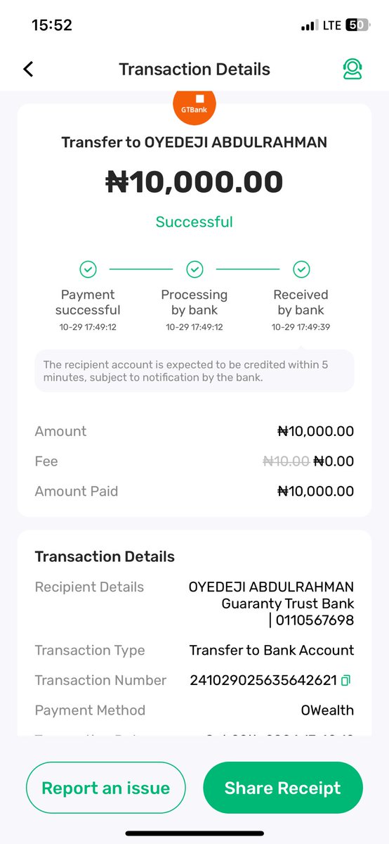 sleekyO_O's tweet photo. @OPay_NG Am Oyedeji Olusegun I made a transfer to a @gtbank account on 29th October and wasn’t delivered from my opay app…pls kindly assist https://t.co/AZ6LzbCUWs