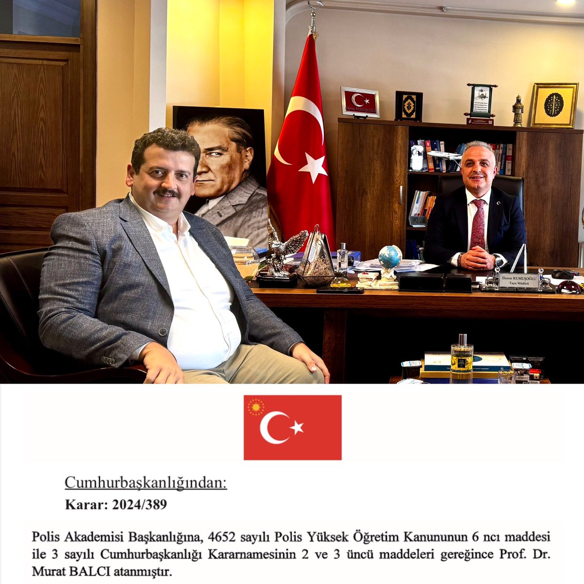 ekremkumusoglu's tweet photo. Cumhurbaşkanlığı kararnamesi ile Polis Akademisi Başkanlığı görevine atanan değerli dostum Prof. Dr. Murat Balcı’ya yeni görevinde başarılar diliyorum. Bilgisi ve vizyonu ile ülkemize önemli katkılar sunacağına inanıyorum. Hayırlı olsun. https://t.co/EQCvTwh75Y