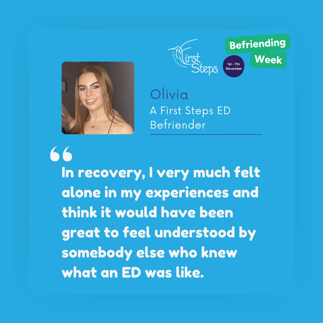 FirstStepsED's tweet photo. Olivia knows first hand how valuable it is to have someone who truly understands.

To read Olivia’s full story and learn more about how our Befriending service can help, head to the blog: https://t.co/SQQYPuRsZP

#BefriendingWeek #FirstSteps #EatingDifficulties #EatingDisorder https://t.co/mWlJ97BEsE