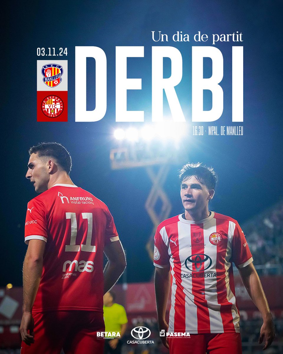 UEVic_'s tweet photo. Avui és dia de partit 🔛
𝐀𝐯𝐮𝐢 𝐭𝐨𝐜𝐚 𝐃𝐄𝐑𝐁𝐈 ⚔️

#SomUEVic 🔴⚪️
#LligaElit | #futbolcat https://t.co/IPSmkgZ9jG
