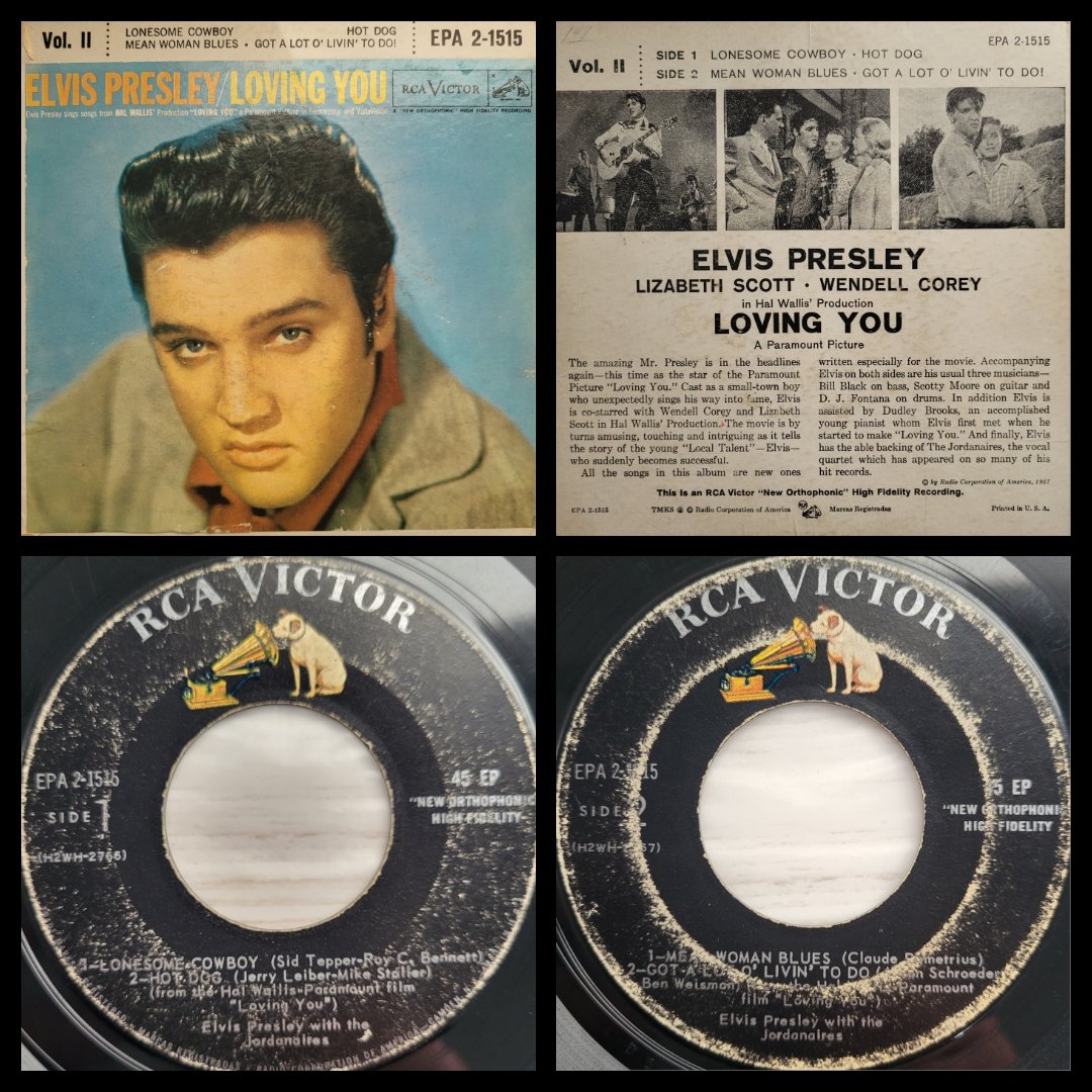 VinylElvis's tweet photo. Titel: LOVING YOU VOL. 2

Seite A: Lonesome Cowboy/ Hot Dog
Seite B: Mean Woman Blues/ Got A Lot O' Livin' To Do

Label: RCA Victor
Released: July 1957
Cat.-No.: EPA 2 1515
Format: 7 '' / 45 RPM https://t.co/Of5PkA70Ph