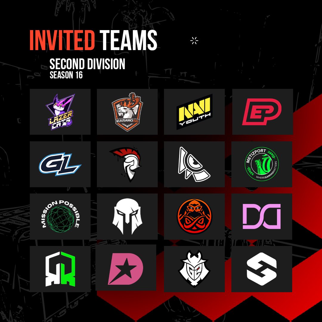 United21 (@ofunited21) on Twitter photo Ladies and gentlemen, we are pleased to announce the return of Division 2! Meet our participants!
<a href="/lzrcats/">Lazer Cats</a> <a href="/navi/">Navi</a> Youth <a href="/KUUSAMOgg/">KUUSAMO.gg</a> <a href="/DAYSTARGG/">Daystar</a> <a href="/InsomniaEsp0rt/">insomnia</a> <a href="/brute_gg1/">BRUTE</a> <a href="/Metizport/">Metizport</a> X <a href="/enterprise_esp/">ENTERPRISE ESPORTS</a> GEN <a href="/ENCE/">ENCE</a> Prospects <a href="/dustyiceland/">DUSTY</a> <a href="/XIESPORTGG/">XI ESPORT</a> @teamsampi NEXT <a href="/G2esports/">G2 Esports</a> Ares Ladies and gentlemen, we are pleased to announce the return of Division 2! Meet our participants!
<a href="/lzrcats/">Lazer Cats</a> <a href="/navi/">Navi</a> Youth <a href="/KUUSAMOgg/">KUUSAMO.gg</a> <a href="/DAYSTARGG/">Daystar</a> <a href="/InsomniaEsp0rt/">insomnia</a> <a href="/brute_gg1/">BRUTE</a> <a href="/Metizport/">Metizport</a> X <a href="/enterprise_esp/">ENTERPRISE ESPORTS</a> GEN <a href="/ENCE/">ENCE</a> Prospects <a href="/dustyiceland/">DUSTY</a> <a href="/XIESPORTGG/">XI ESPORT</a> @teamsampi NEXT <a href="/G2esports/">G2 Esports</a> Ares