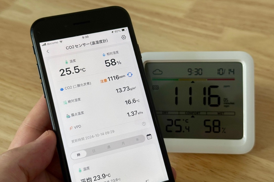 uu012759's tweet photo. 室内の換気タイミングがわかる便利なCO2センサー