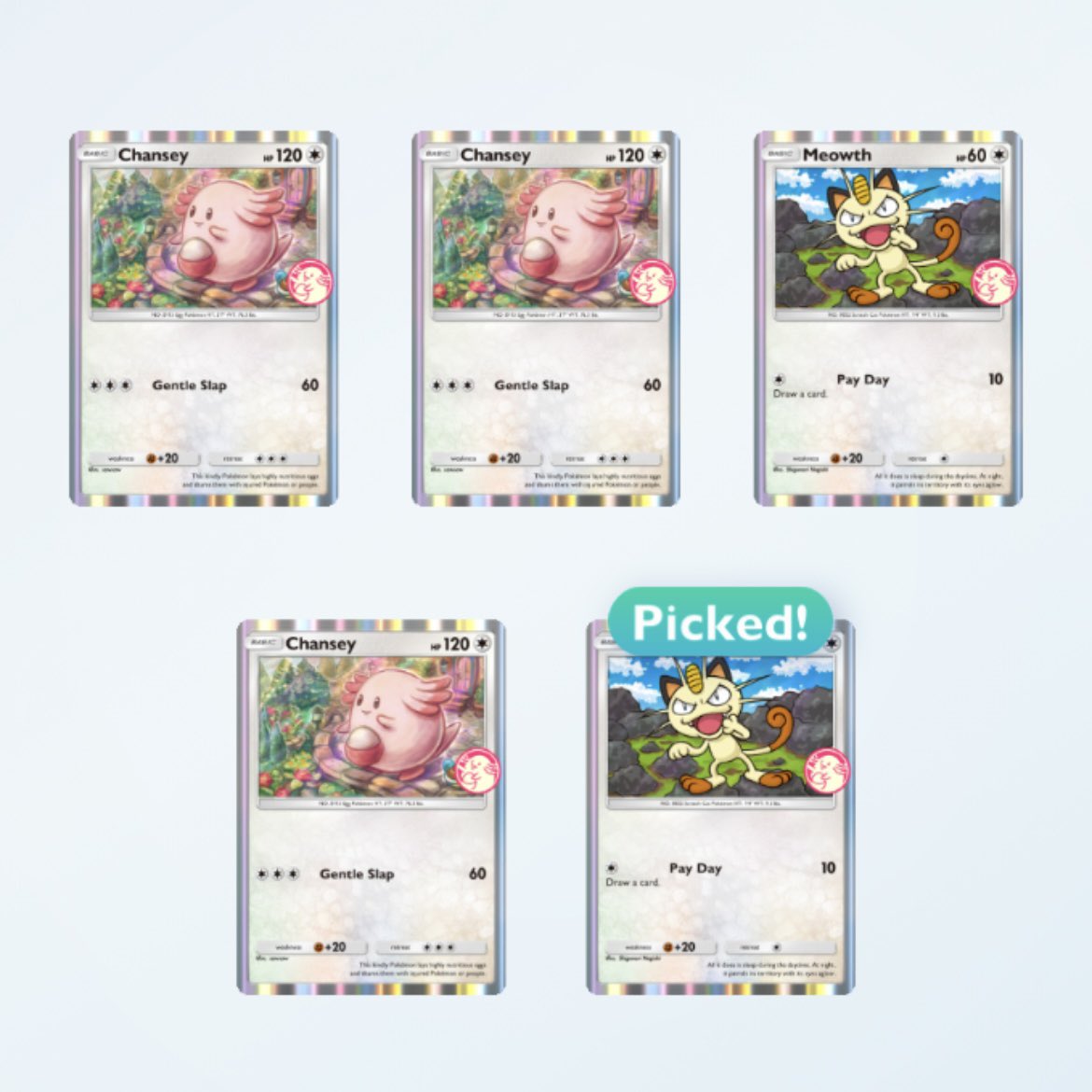 juviadoll's tweet photo. See how I want the Chansey and giving me Meowth 😅 #PokemonTCGPocket https://t.co/nun5PWJLqg