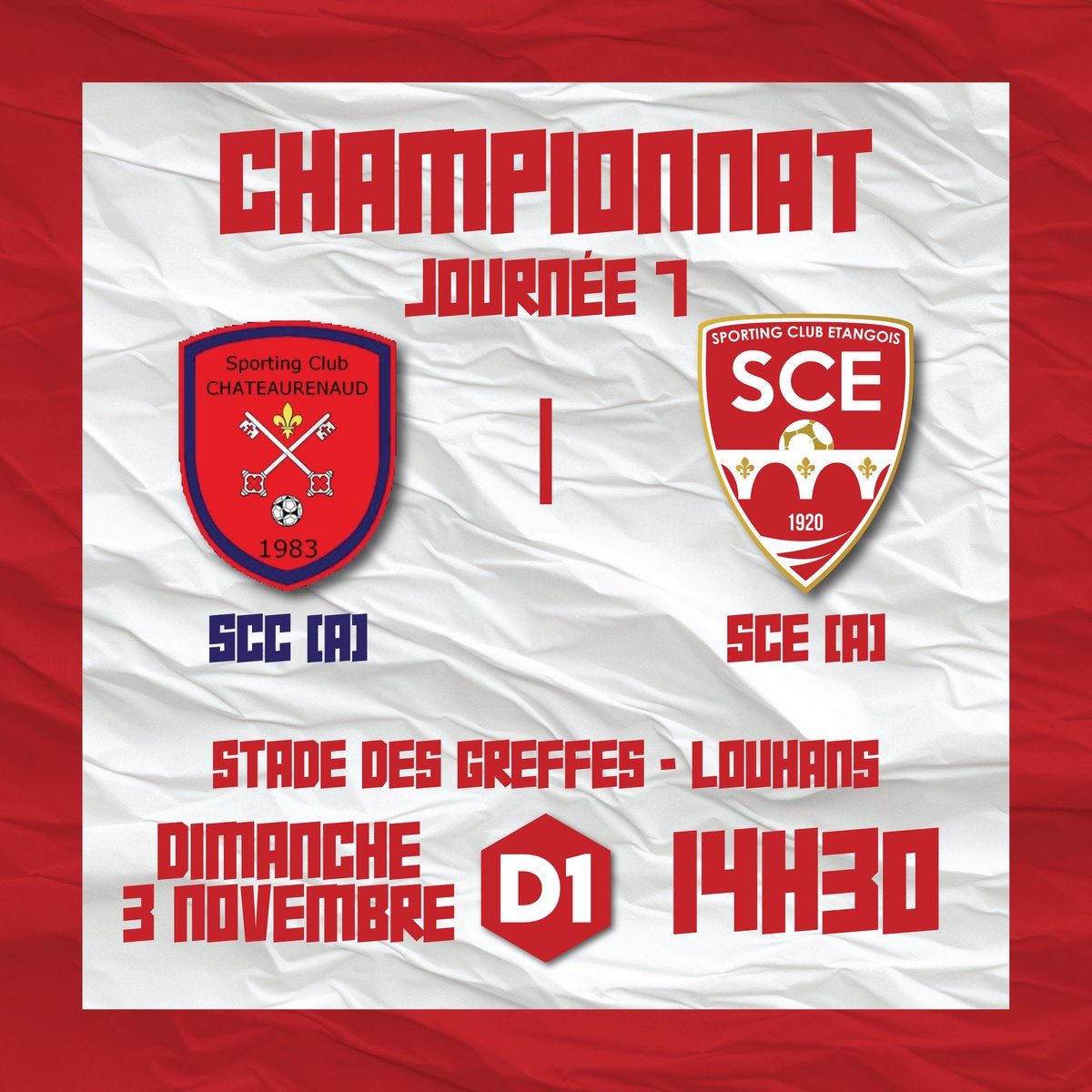 SCEtang's tweet photo. Programme de ce dimanche ! ⚽️

Equipe A : Déplacement à Louhans sur le terrain du SC Châteaurenaud ! 📌
Match à 14H30 ⏰️

Equipe B : Déplacement sur le terrail de l'ESA Breuil ! 📌
Match à 12H00 ⏰️

Allez les rouges ! 💪🏻🟥 https://t.co/HBgj9RdVjY