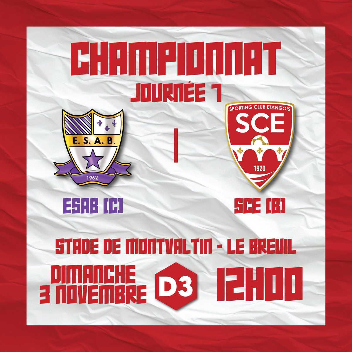 SCEtang's tweet photo. Programme de ce dimanche ! ⚽️

Equipe A : Déplacement à Louhans sur le terrain du SC Châteaurenaud ! 📌
Match à 14H30 ⏰️

Equipe B : Déplacement sur le terrail de l'ESA Breuil ! 📌
Match à 12H00 ⏰️

Allez les rouges ! 💪🏻🟥 https://t.co/HBgj9RdVjY