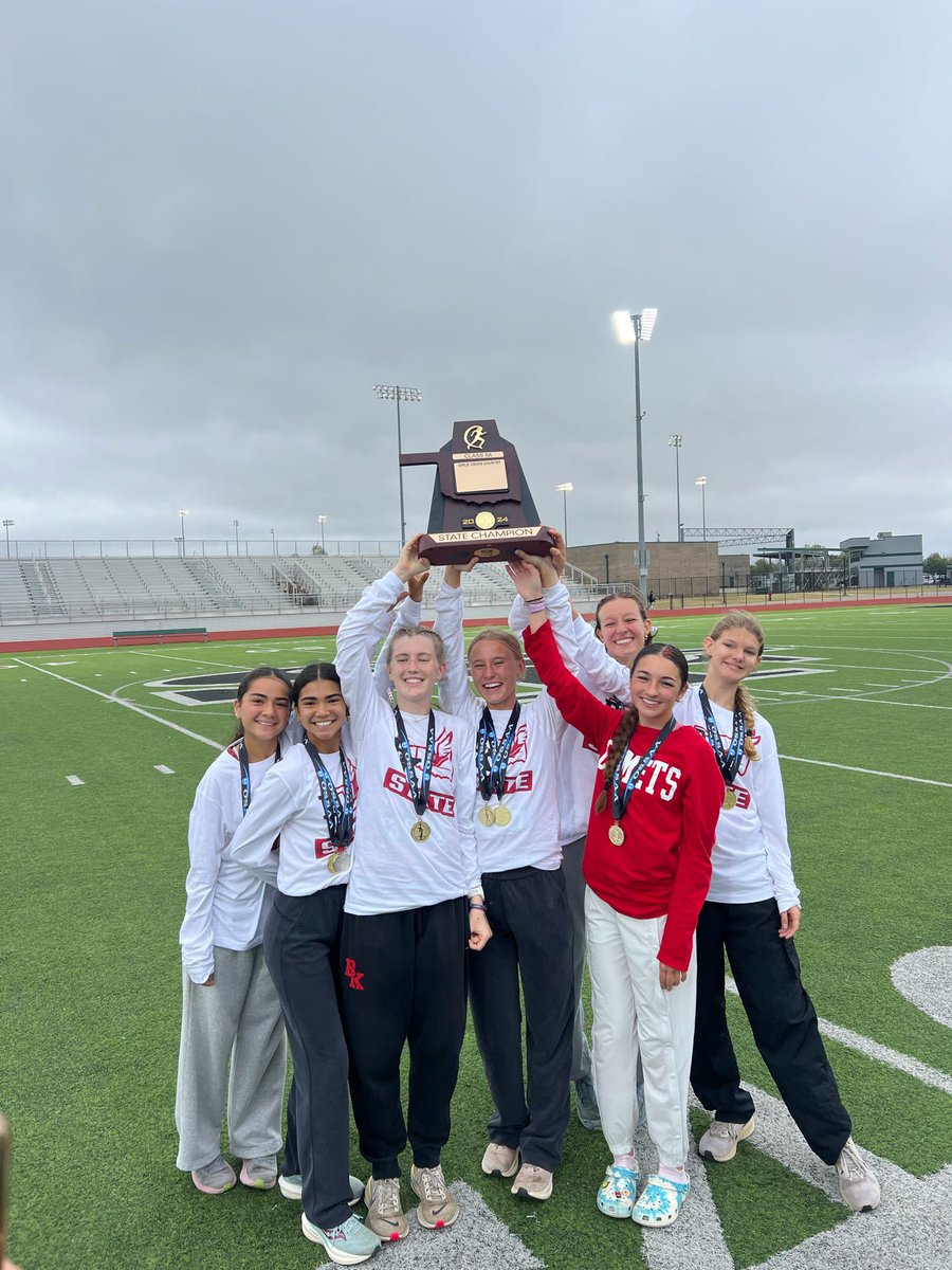 BKGirlsXC's tweet photo. 2024 5A STATE CHAMPIONS!!!
Outstanding finish to an outstanding season. Individual champion Gwyn Meyers (3x) All State Malana Eureste (4x) Annabelle Gentry and Kherington Smith.  Seniors end their BKGXC careers with 2 State Titles an Academic State Championship and a runner up. https://t.co/eKGOzJjgGJ