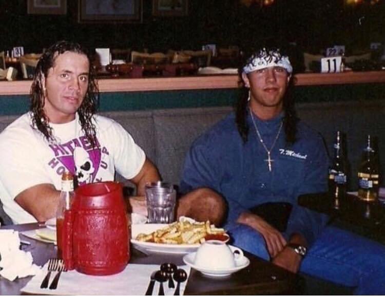 DecadesWwf's tweet photo. Bret Hart and The 123 kid enjoying a meal. #WWE #Wrestling #Brethart #SeanWaltman https://t.co/4Y7emc0lzv