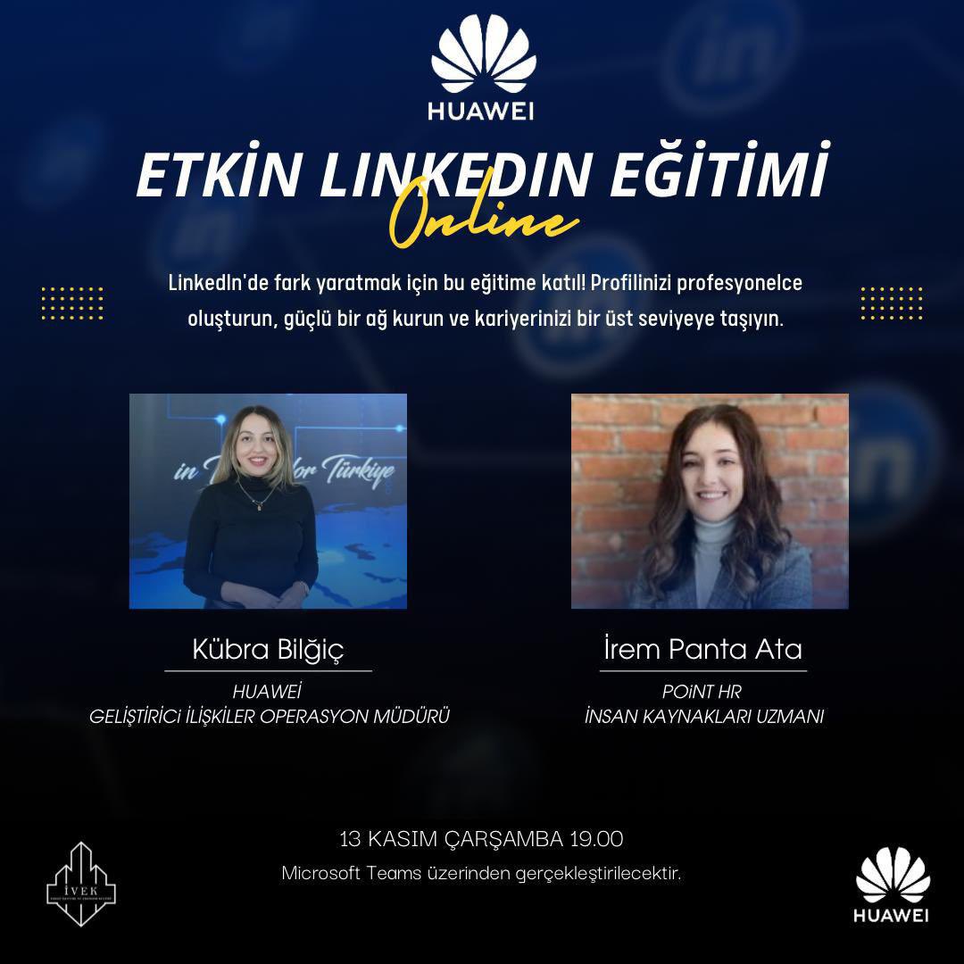 İVEK Ailesi, Etkin LinkedIn Eğitimi sizlerle! 

Huawei katkılarıyla düzenlenen bu eğitimde, güçlü bir ağ kurmayı ve profesyonel bir profil oluşturmayı öğrenin!

📅 13 Kasım Çarşamba, 19:00
💻 Microsoft Teams (Online)
📑 Katılım Belgesi (Sınırlı katılım)