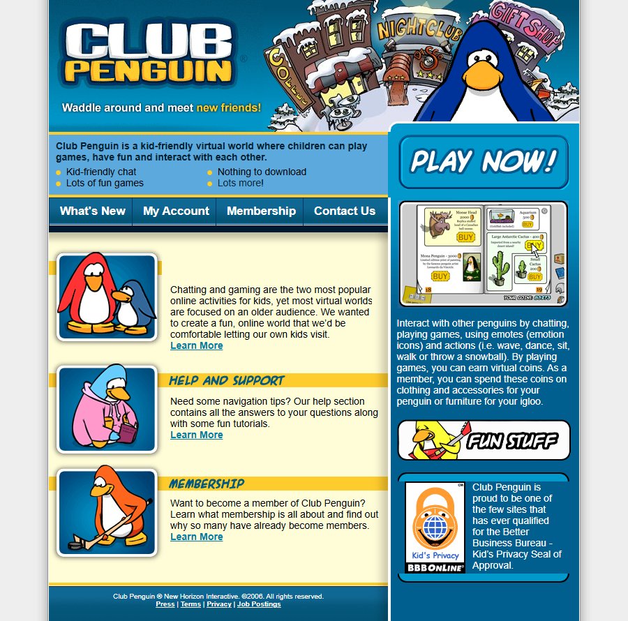 WebDesignMuseum's tweet photo. Club Penguin website in 2006

#WebDesignHistory https://t.co/aaDb9iYpPV