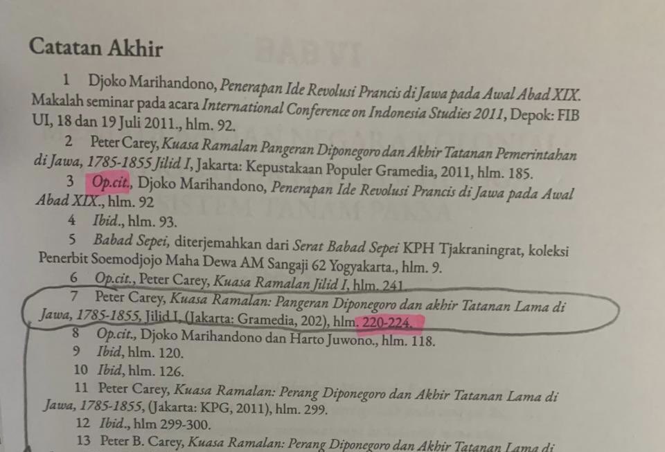 Tapi kan sudah menyebut sumber, dan lagian kutipan verbatimnya sedikit menjorok! Masa itu plagiat???

Sayangnya Pak Margana menulis kutipan dr KR hlm. 220-224. Padahal yg benar sampai hlm. 226. Artinya jika salin-tempel verbatim kita toleransi, masih ada 2 hlm. yg disembunyikan.