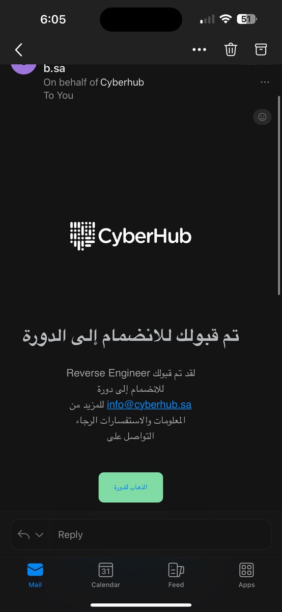 I am thrilled to be accepted into the Reverse Engineering program at <a href="/CyberhubSa/">CyberHub | سايبرهَب</a> 🤍.