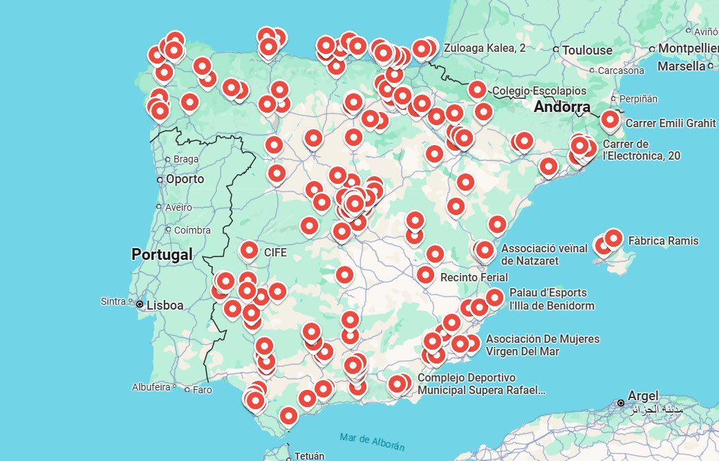 PUNTOS DE RECOGIDA PARA AYUDAR A VALENCIA

289 puntos por toda España (islas incluidas) para donar productos: alimentos no perecederos, agua, artículos de limpieza, productos higiene, ropa, calzado, toallas…

Abre el mapa y busca tu punto más cercano! 

maps.app.goo.gl/BpMze7N9gCXYGA…
