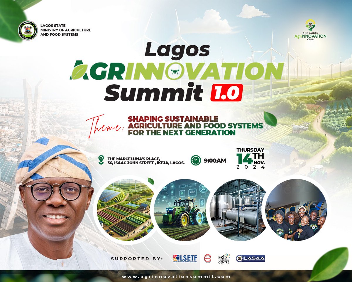 ...the Summit - a culmination of what Lagos Agrinnovation is about, and the young entrepreneurs that make magic happen. As per our Slogan, "We are advocates of Agrifood Systems driven by Innovation, Technology and Community!"
<a href="/jidesanwoolu/">Babajide Sanwo-Olu</a>
<a href="/drobafemihamzat/">Obafemi Hamzat</a>
<a href="/followlasg/">The Lagos State Govt</a>