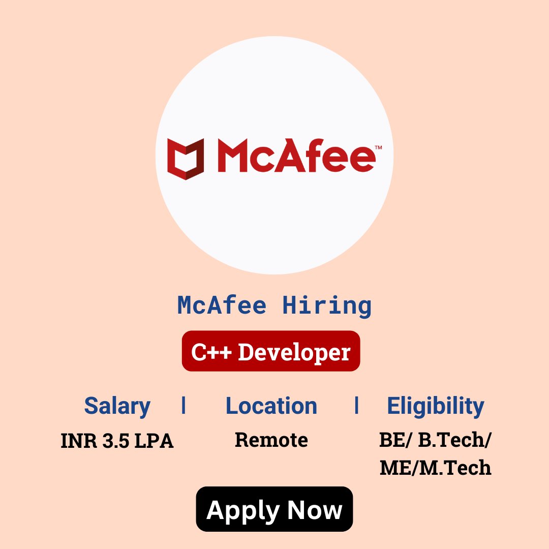 karthikpattadi's tweet image. 🔍 McAfee Careers 2024 🔍
💼 Job Role: C++ Developer
🔗 Apply Here: studentscircles.com/mcafee-careers/
💬 Join Our WhatsApp Group: zurl.co/HzO9
#McAfee #CPlusPlusDeveloper #Careers #HiringNow #JobAlert #SoftwareJobs