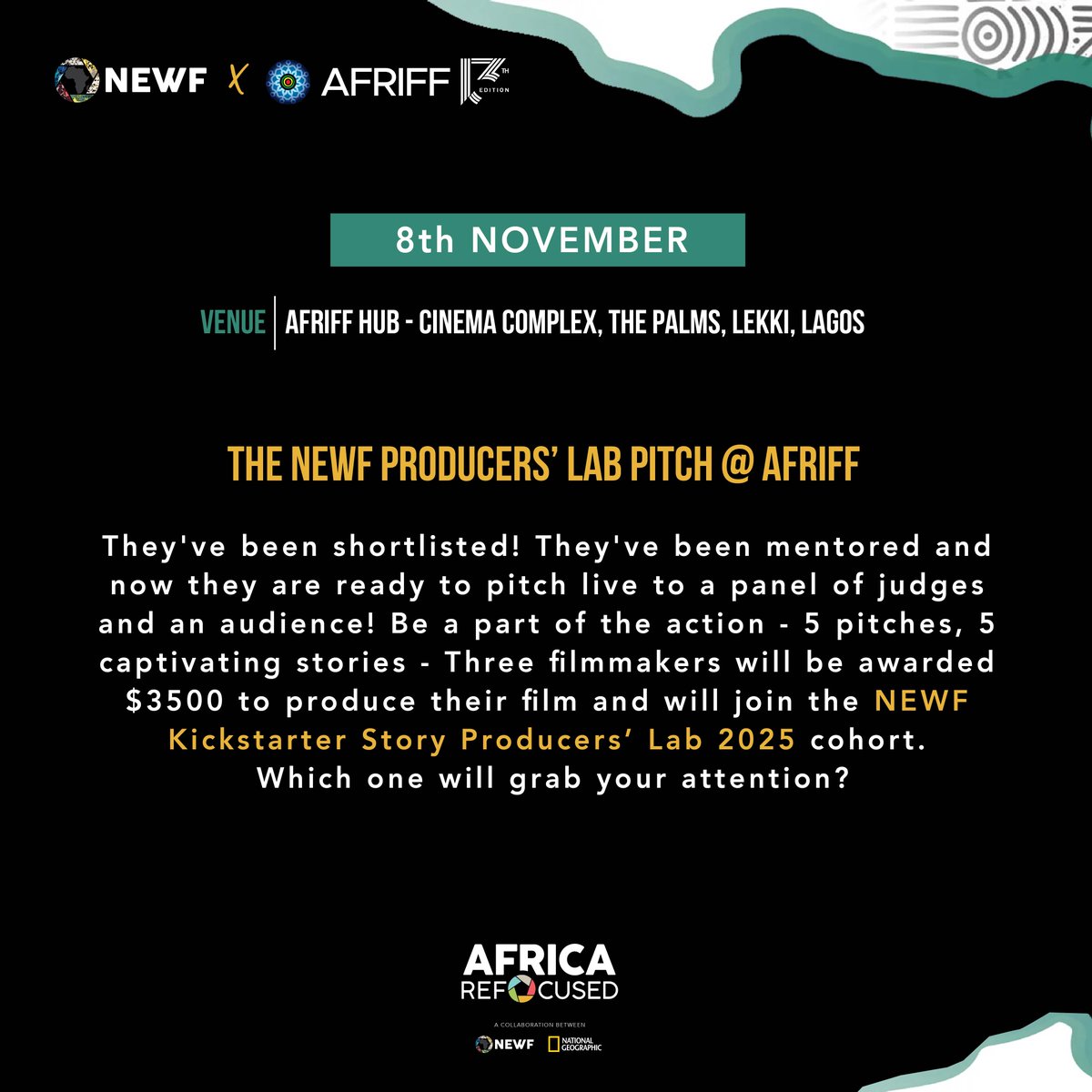 newfafrica's tweet photo. See YOU a at the 13th Edition of @afriff!
We are hosting a Wildlife Filmmaking and Pitching Workshop and NEWF fellow Samira Vera-Cruz will be joining a panel! Curious Pitch finalists? Stay tuned! #AfricaRefocused #NEWFcommunity #AFRIFFpitch2024 #ChangingTheNarrative https://t.co/7lR2gscooD