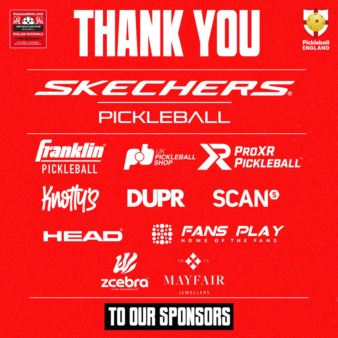 Supporting English Pickleball 🏴󠁧󠁢󠁥󠁮󠁧󠁿

Thank you to all of the sponsors who made the 2024 English National possible.

#SkechersEnglishNationals