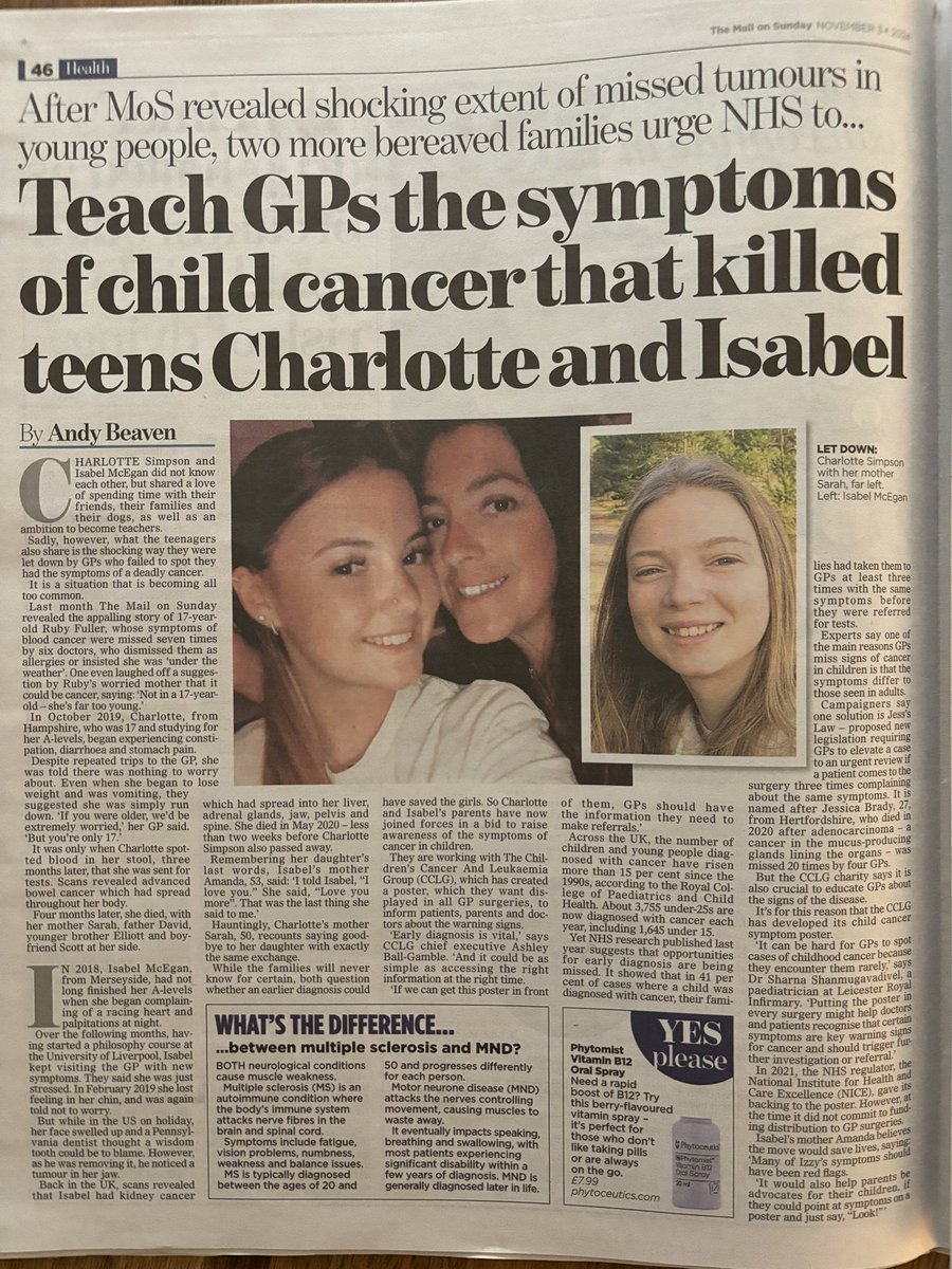 Simpson616's tweet photo. The mindset of GP’s/medical professionals has to change. Early diagnosis is vital. 
Charlotte was seriously let down for months by GP’s and A&amp;E consultants that she trusted. She died just 4 months after diagnosis of advanced bowel cancer 💔
Thankyou @MailOnline for sharing 🙏🏻 https://t.co/CipZiPzPxF