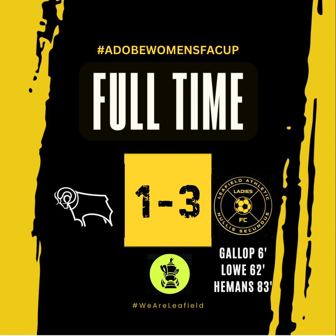 FULL TIME

WE HAVE DONE IT!!!!

WE ARE INTO THE HAT FOR THE SECOND ROUND PROPER OF THE FA CUP!!

<a href="/AdobeWFACup/">Adobe Women's FA Cup</a> |🟡⚫️| 𝐖𝐞𝐀𝐫𝐞𝐋𝐞𝐚𝐟𝐢𝐞𝐥𝐝