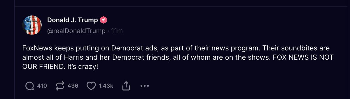Trump denounces the woke libs on the network that had to shell out $787 million because they tried to destroy democracy for him