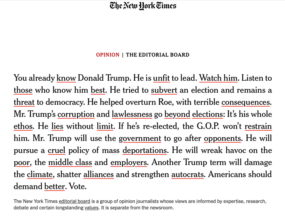 Oh...the New York Times editorial board doesn't like Trump. Still won't call him a convicted fraudster, felon and adjuicated rapist. nytimes.com/interactive/20…