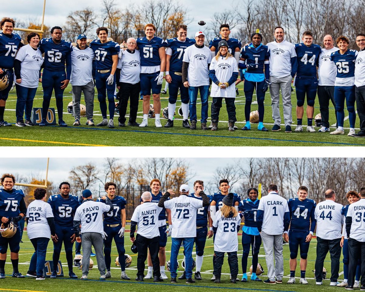 Alnutt41's tweet photo. Memories made yesterday. Our family had the chance to be on the field with @mason_alnutt50 for @CanisiusHSFB Senior Day. Wow, where does the time go?!? The team got the W and Monsignor Martin Playoffs begin in two weeks!! #FamilyTime #ProudDad #BigMas #TeamAlnutt #GoCrusaders https://t.co/xLMy5n9Gfq