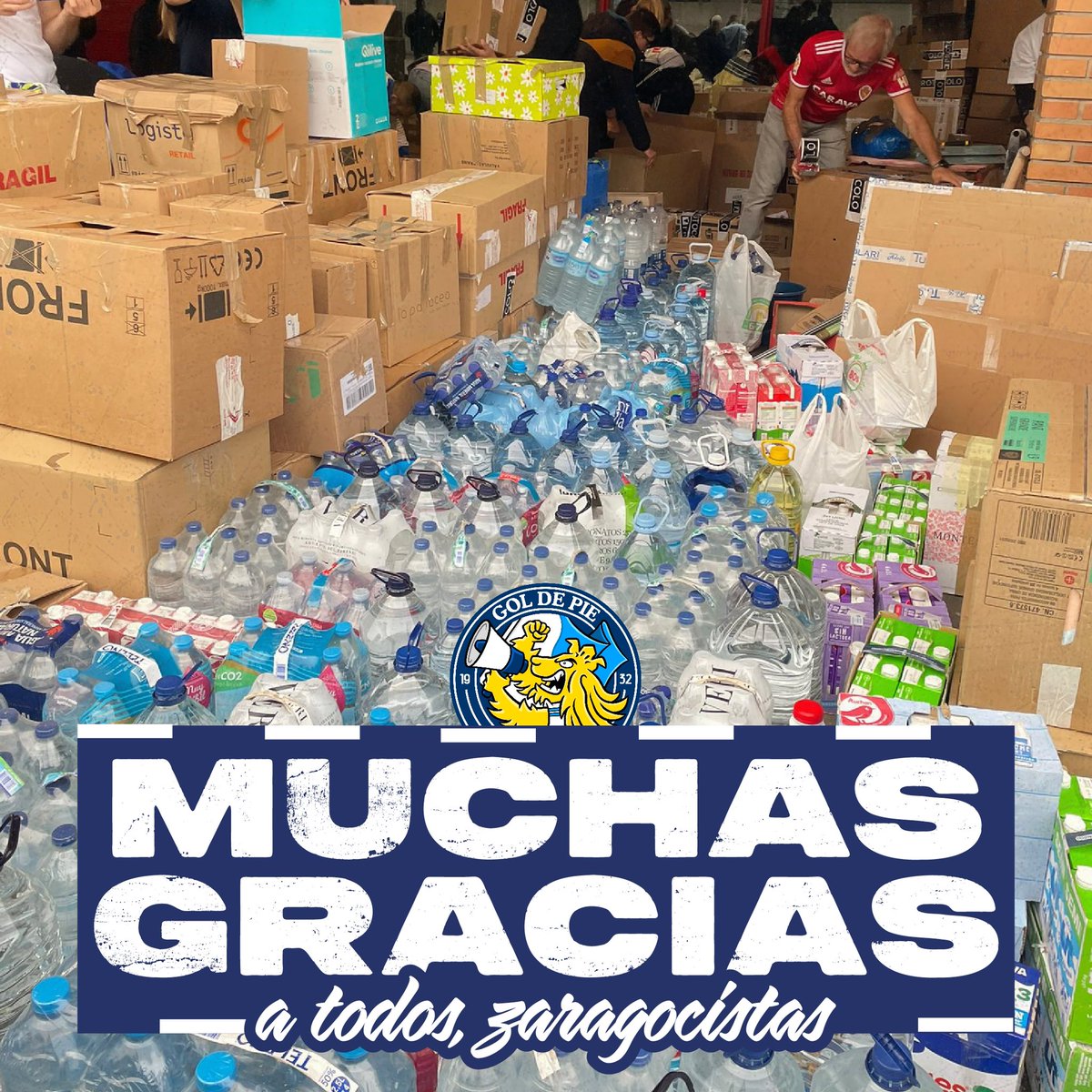 gol_pie's tweet photo. Ayer el zaragocismo ganó el partido de la solidaridad.
Dar las gracias a todos los que donaron, y a los voluntarios.

Gracias a vosotros, un TRÁILER completo ha salido esta mañana hacia Valencia. 

Solo podemos decir: 

𝐆𝐑𝐀𝐂𝐈𝐀𝐒 𝐙𝐀𝐑𝐀𝐆𝐎𝐂𝐈𝐒𝐓𝐀𝐒 🤍💙🦁 https://t.co/FpXc8xL7gi
