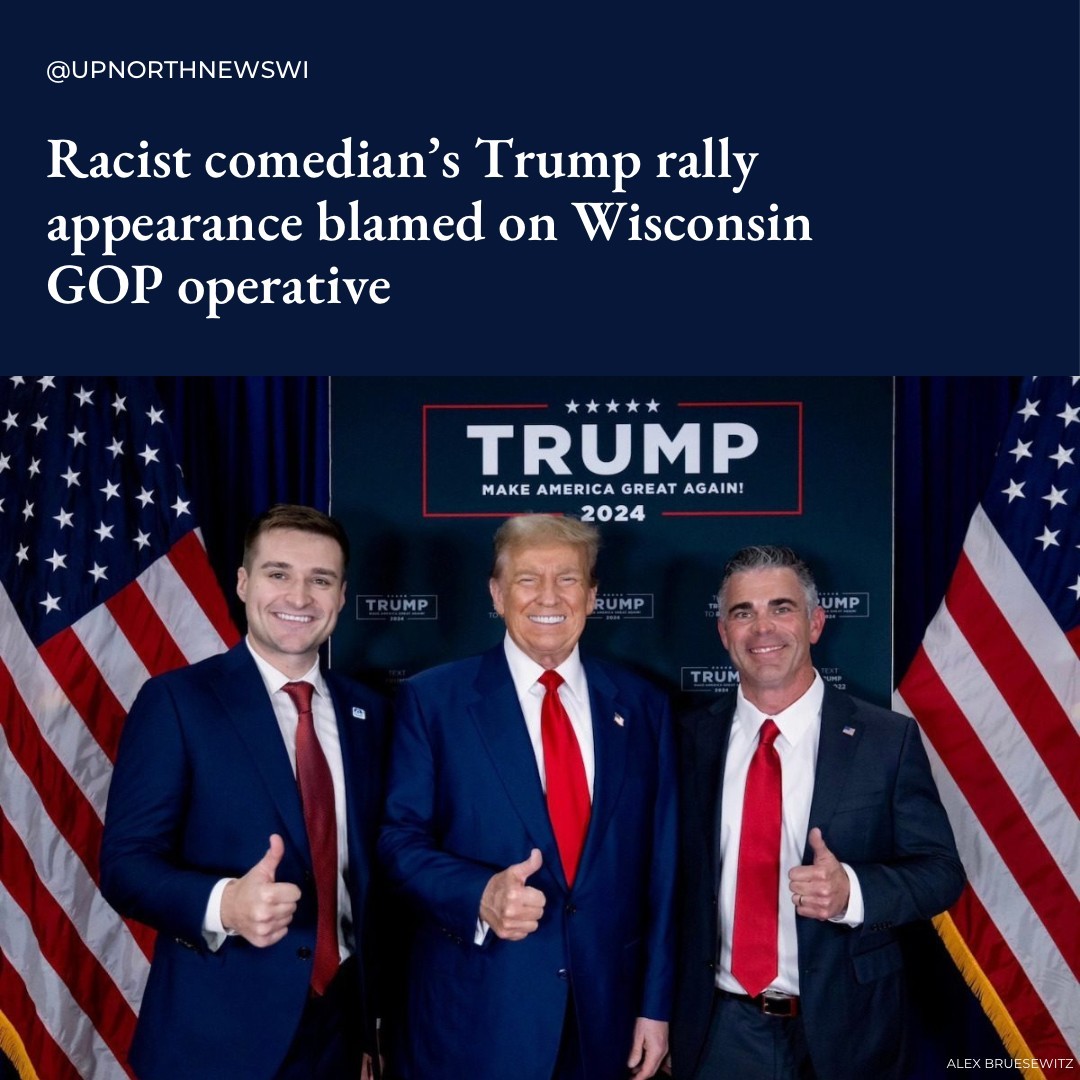 UpNorthNewsWI's tweet photo. Who booked that racist comedian for Trump’s Madison Square Garden event? A report published Saturday in The Atlantic points to the Ripon native who forced Mike Gallagher out of Congress and recruited political rookie Tony Wied to run for the 8th District seat. https://t.co/iSjZxY2Mnd