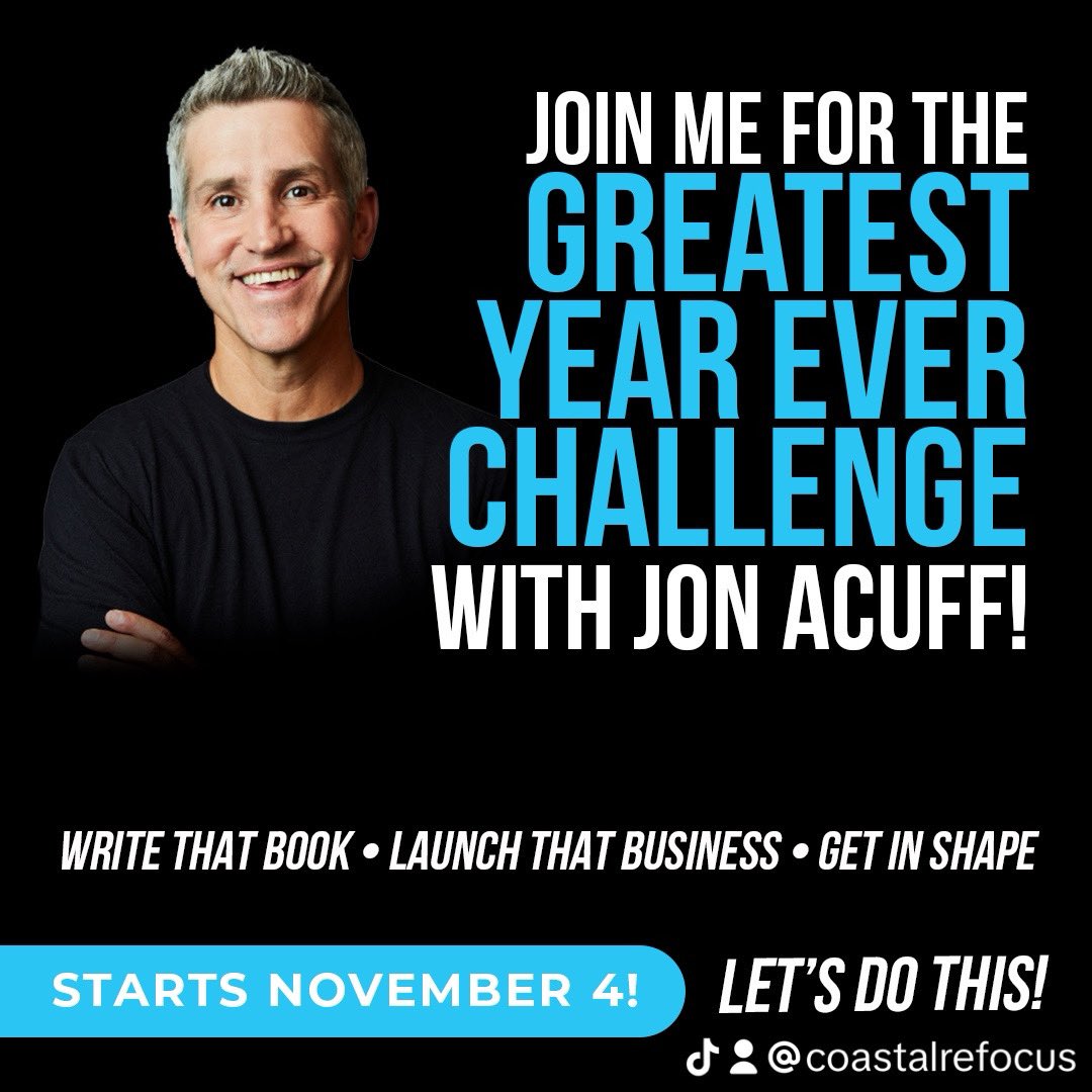 CoastalREFocus's tweet image. 🚀I’ve joined Jon Acuff’s Greatest Year Ever 8-week challenge, and I’d love for you to do it with me! Will you join me? 🙌
Sign up here: jonacuff.spiffy.co/a/DWYFlXoEDq/3…
#GreatestYearEver #Goals2024 #MakeItHappen