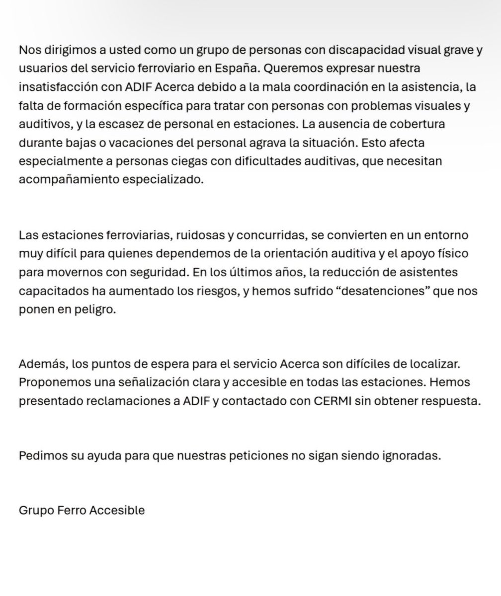 ferroaccesible's tweet photo. 🌟 En Grupo Ferroaccesible dimos un paso clave por un transporte inclusivo: enviamos una carta al presidente del Gobierno, @sanchezcastejon  con nuestras inquietudes sobre la accesibilidad en los servicios de Adif Acerca.

¡Gracias por apoyarnos para lograr un cambio! https://t.co/g0fMwitLha