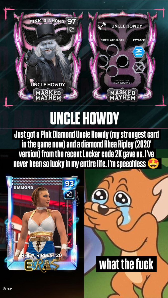 fr3zqu1nho's tweet photo. [ TAP TO EXPAND 📲 ]

#MyFACTION
#UncleHowdy
#MaskedMayhem
#CrownJewel https://t.co/nr9auIyq9e