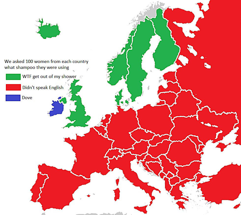 TerribleMaps's tweet image. What did 100 women say when asked their go-to shampoo?