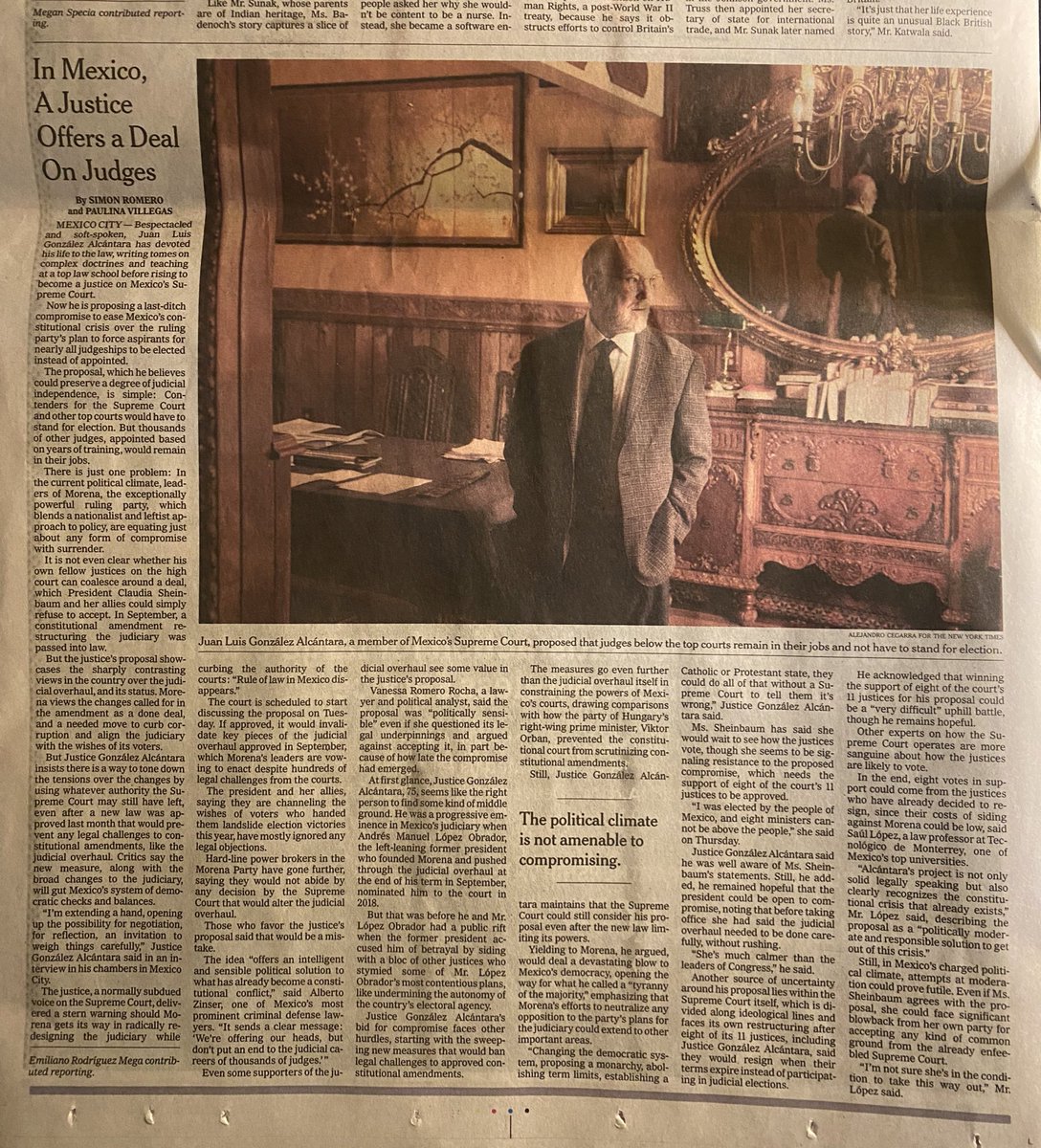 beltrandelrio's tweet photo. Media página de la primera sección de hoy de @nytimes dedicada al ministro González Alcántara https://t.co/RMhSYBlg2N