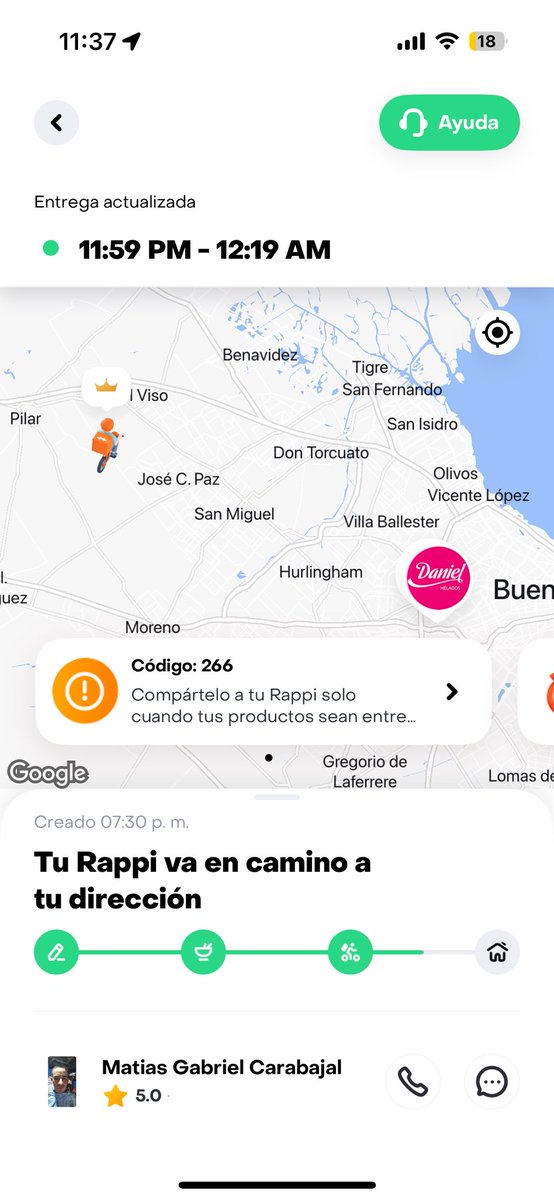 marugiaco20's tweet photo. @RappiArgentina AYUDA🫠! Ayer 2/11 pedí un helado por la app a las 19:30 y el repartidor NUNCA lo entregó. La app no me deja hacer el reclamo porque dice que mi “pedido está en camino” (hace mil horas). Necesito hacer el reclamo para obtener el reembolso de dinero por favor🙏🏼 https://t.co/DQhyqLikyL